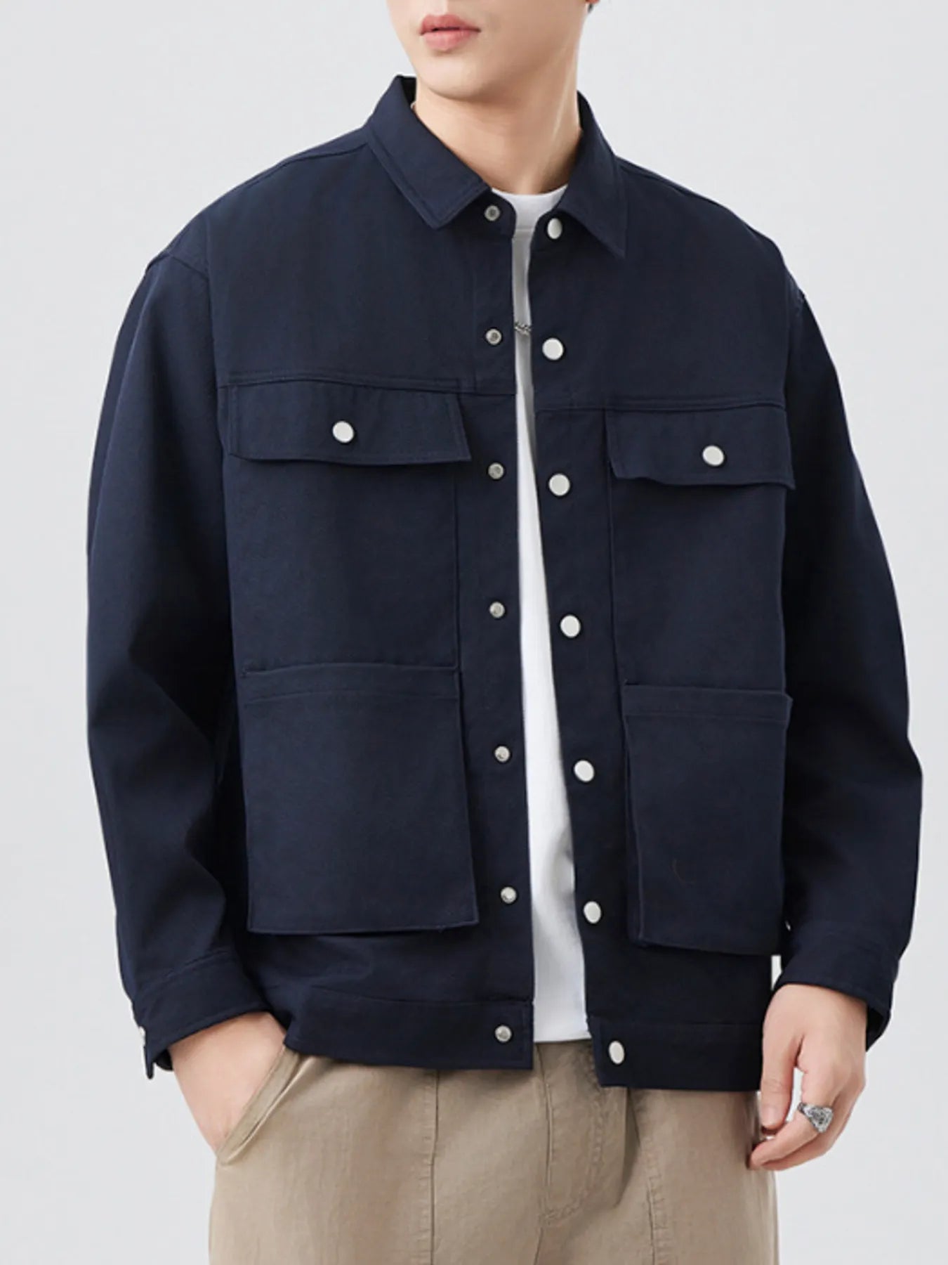 Men's Plus Size Casual Button-Down Long Sleeve Shacket