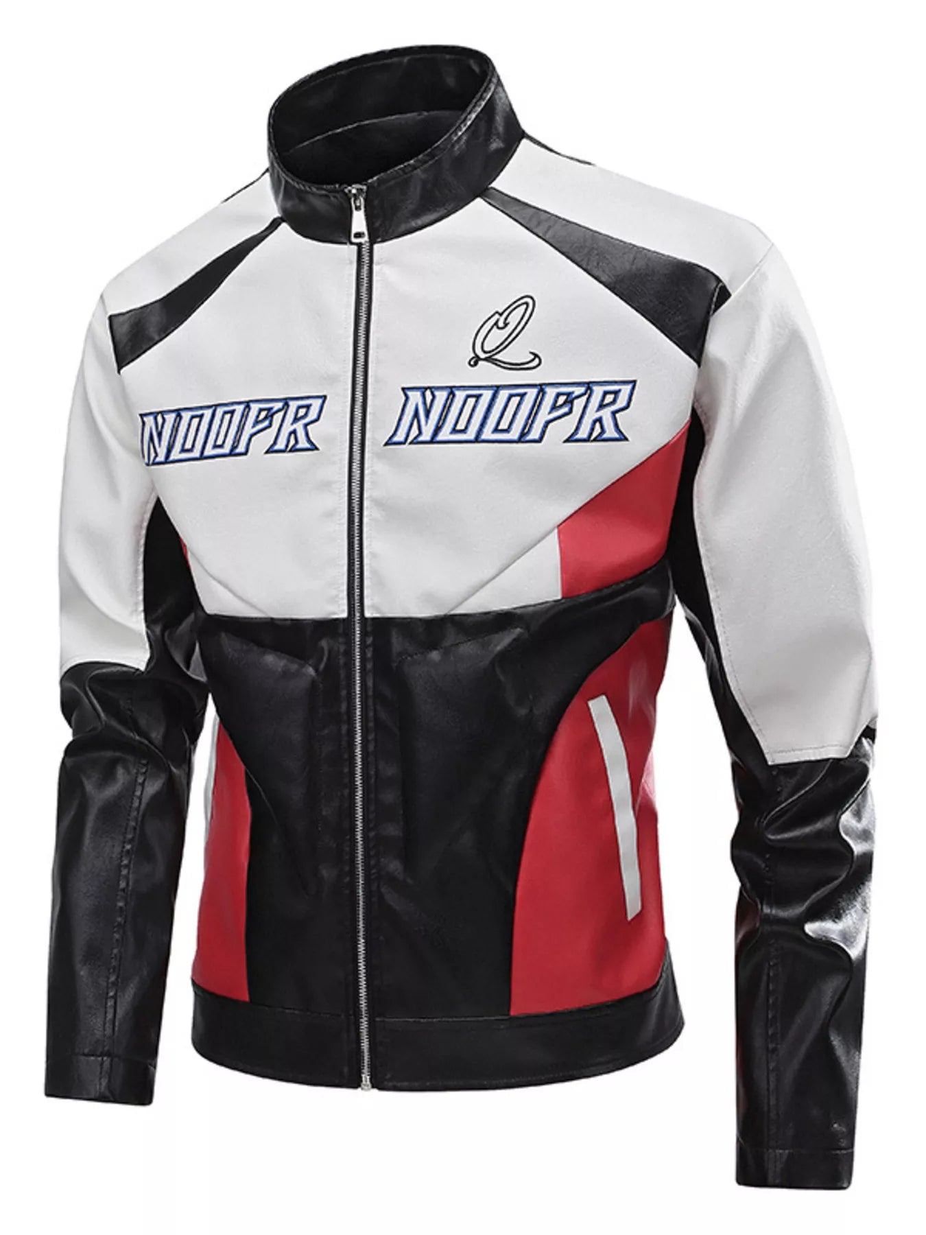 Men's Plus Size Two-Tone Zip Up Leather Jacket