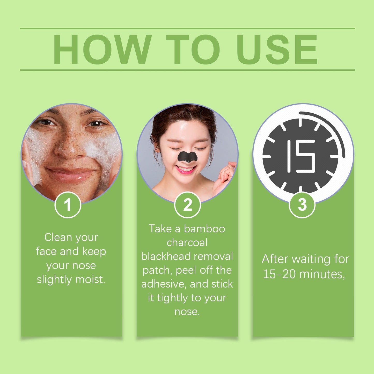 Hoygi Bamboo Charcoal Blackhead Patch, Delicate Skin Care Gently Clean Acne Strawberry Nose Narrow Pores Nose Cleaning Patch