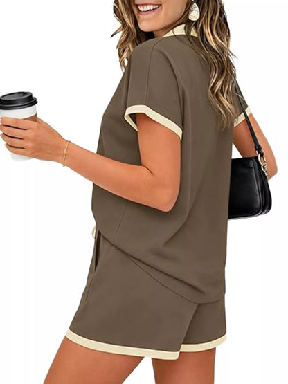 Polo Collar Short Sleeve Top and Shorts Set
