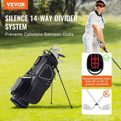 Golf Cart Bag With 14 Way Organizer Divider Top, 35” 11 Pockets Premium Cart Bag With Stand, Durable Golf Bags With Handles & Dust Cover & Detachable Dual Strap For Men & Women, Black White