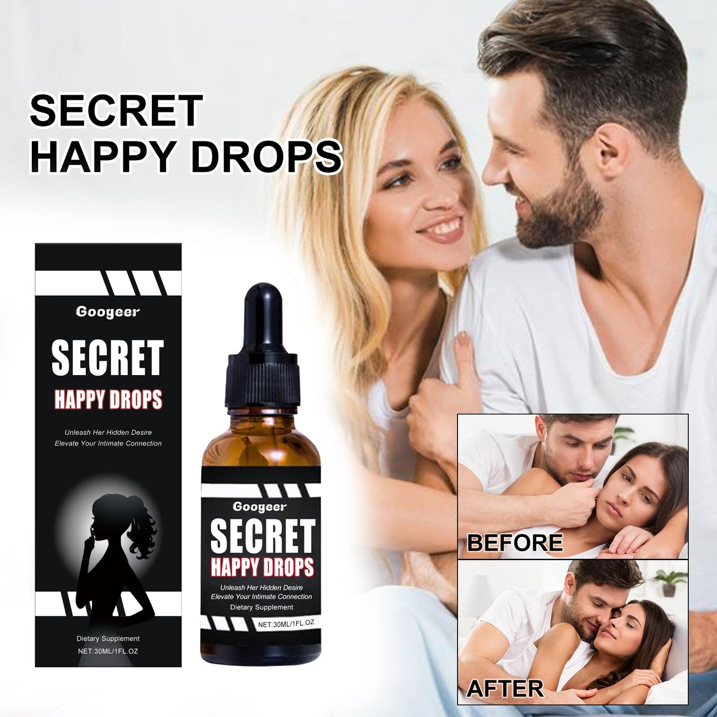Secret Happy Drops, Intimate Support Supplement With Muira Puama & Tribulus Terrestris Extract, Boost Energy & Enhance Intimate Connection For Couples, 30ml Oral Liquid