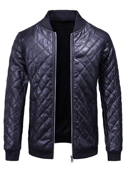 Men's Plus Size Quilted Faux Leather Bomber Jacket