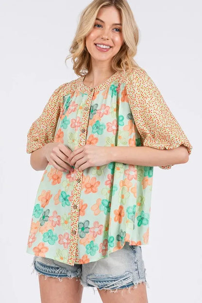 SAGE+FIG Button Down Bubble Sleeves Shirt