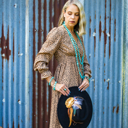 **Blue Turquoise Melon Beaded Necklace w/ Copper Cross 260g