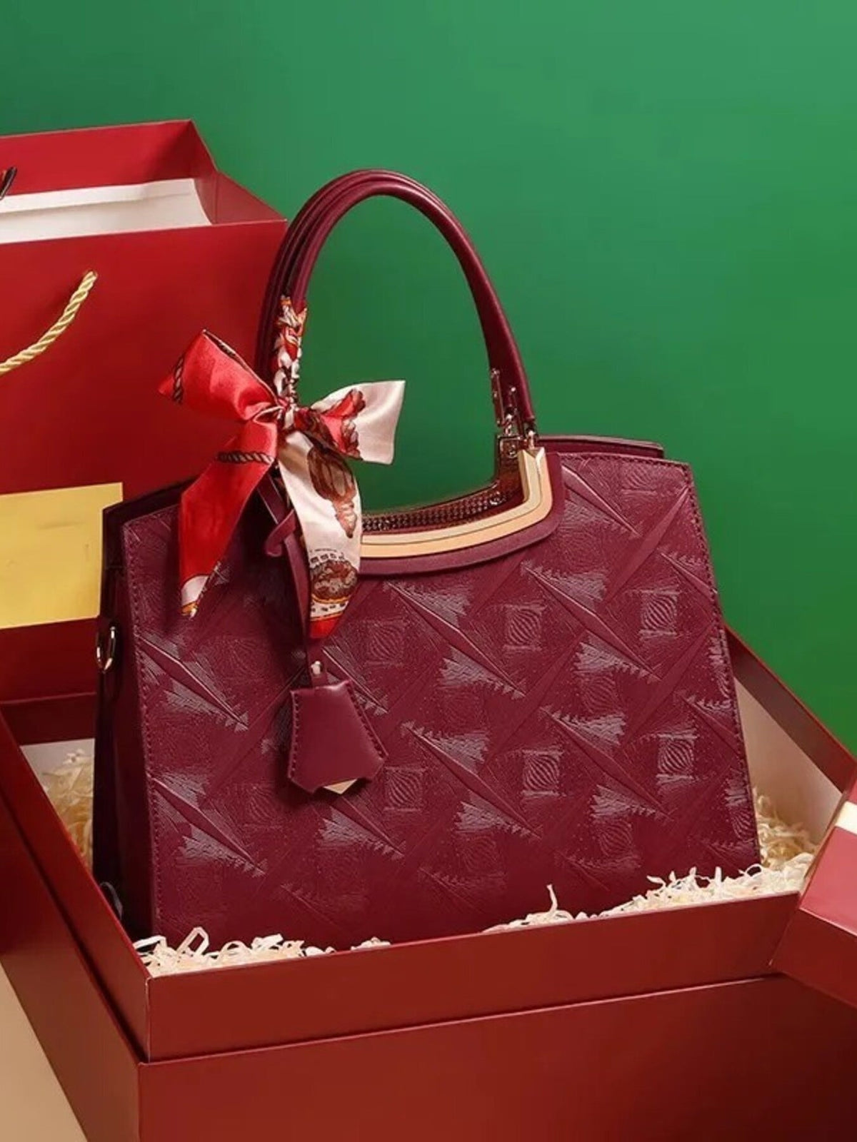 Embossed Leather Top Handle Handbag