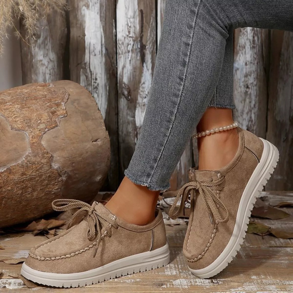Lace Up Round Toe Loafers