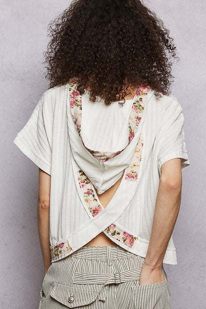 POL Short Sleeve Hooded Top with Back-Open Detail