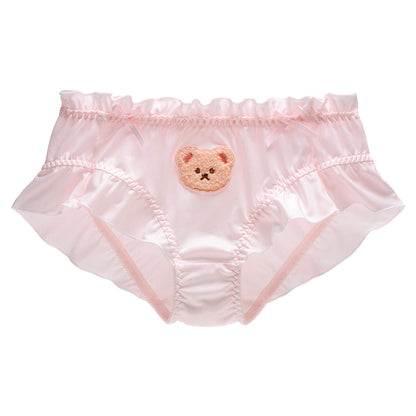 Cute Bear Embroidered Underwear Solid Color Milk Silk
