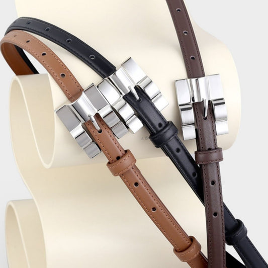 Skinny Leather Belt with Silver Buckle