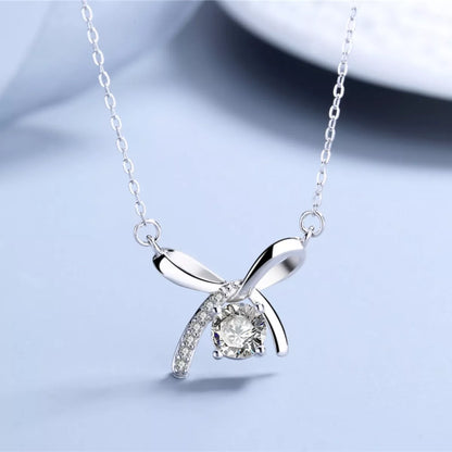 925 Sterling Silver Zircon Ribbon Pendant Necklace