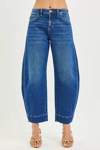 RISEN Mid Rise Crop Barrel Jeans