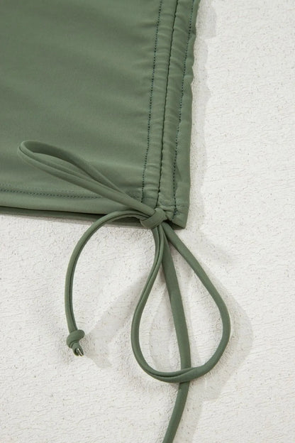 Drawstring Ruched Wide Straps Tankini Set