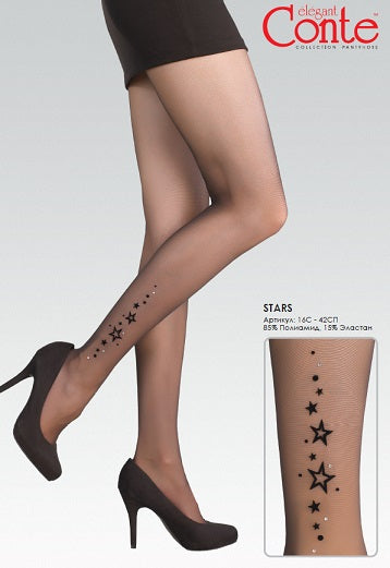 Conte Stars 20 Den - Thin Fantasy Women's Tights - stars with rhinestones (16С-42СП)