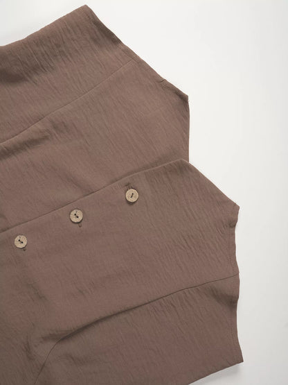 Button-Down Vest & Wide Leg Pants Set