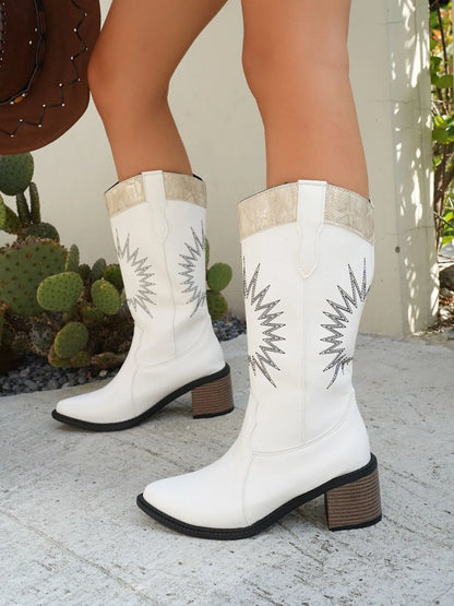 Point Toe Block Heels Boots