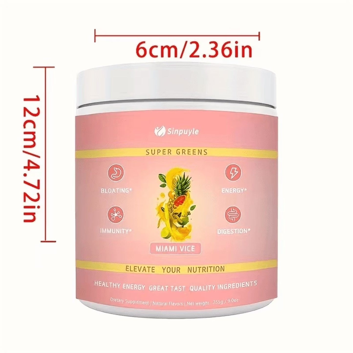 Super Greens Powder Miami Vice Flavor 255g Natural Daily Greens Supplement Supports Energy Digestion Immunity Bloating Relief