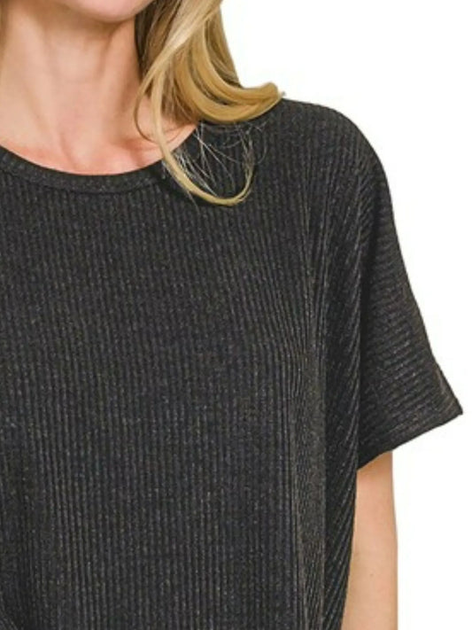Zenana Ribbed Round-Neck Short-Sleeve Knit Top