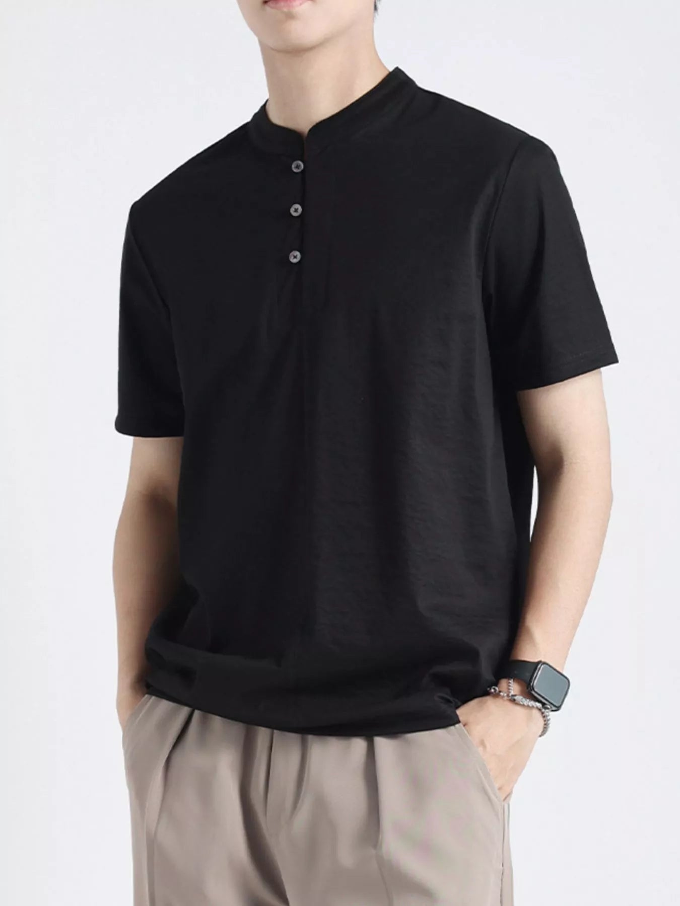 Men's Plus Size Button Detail Short Sleeve Top