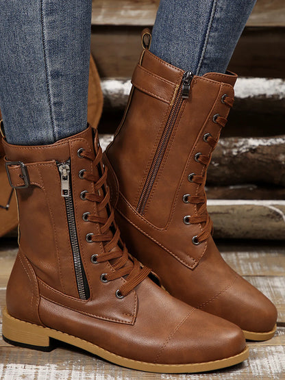Lace Up Round Toe Boots