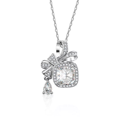 1.5 Carat Moissanite 925 Sterling Silver Bowknot Pendant Necklace