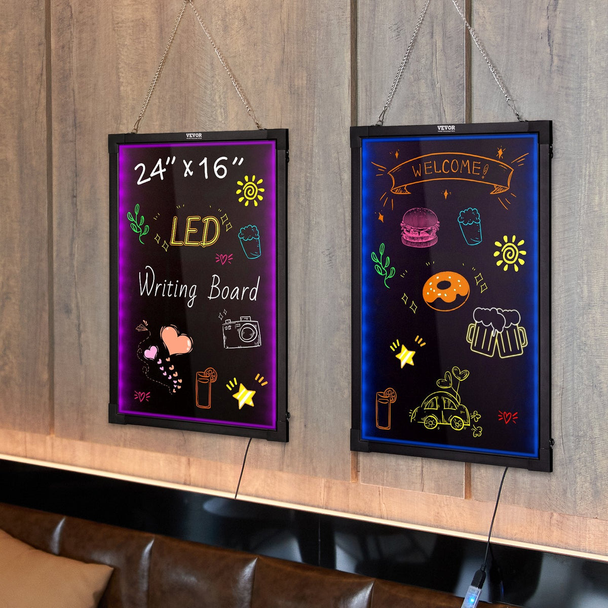VEVOR LED Message Writing Board, Illuminated Erasable Lighted Chalkboard, Neon Effect Menu Sign Board, Drawing Board With 8 Fluorescent Chalk Markers And Remote Tested To UL Standards