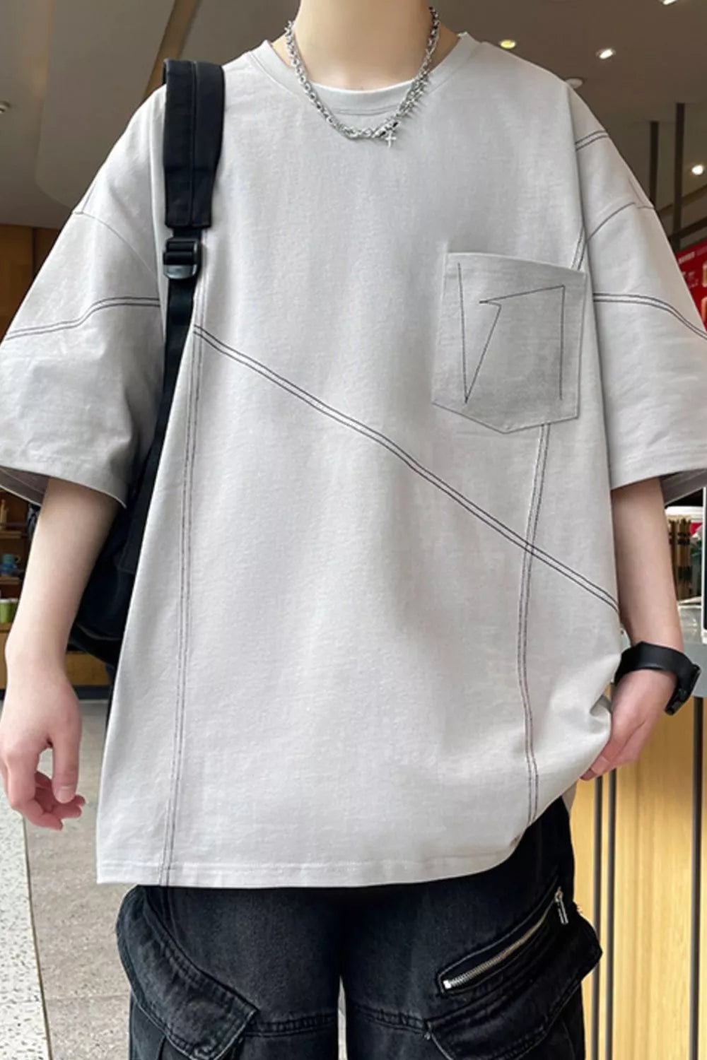 Men's Plus Size Contrast Stitching Oversized Round Neck T-Shirt