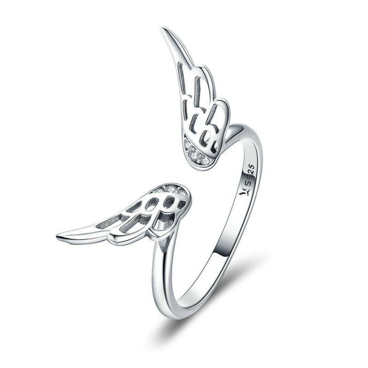 925 Sterling Silver Zircon Angel Wing Open Ring