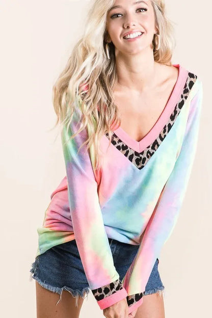 BiBi Tie Dye Terry V-Neck Top