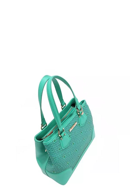 Nicole Lee USA Monogram Pattern Handbag with Rhinestones Decor