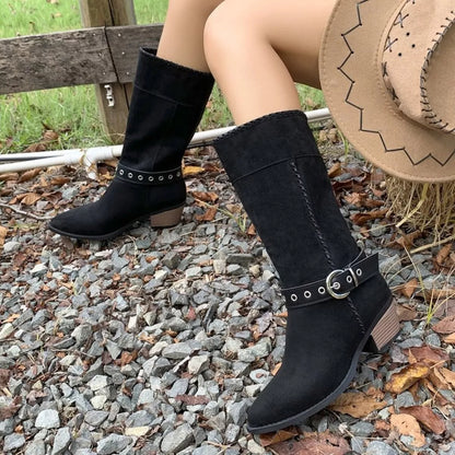 Point Toe Block Heels Boots