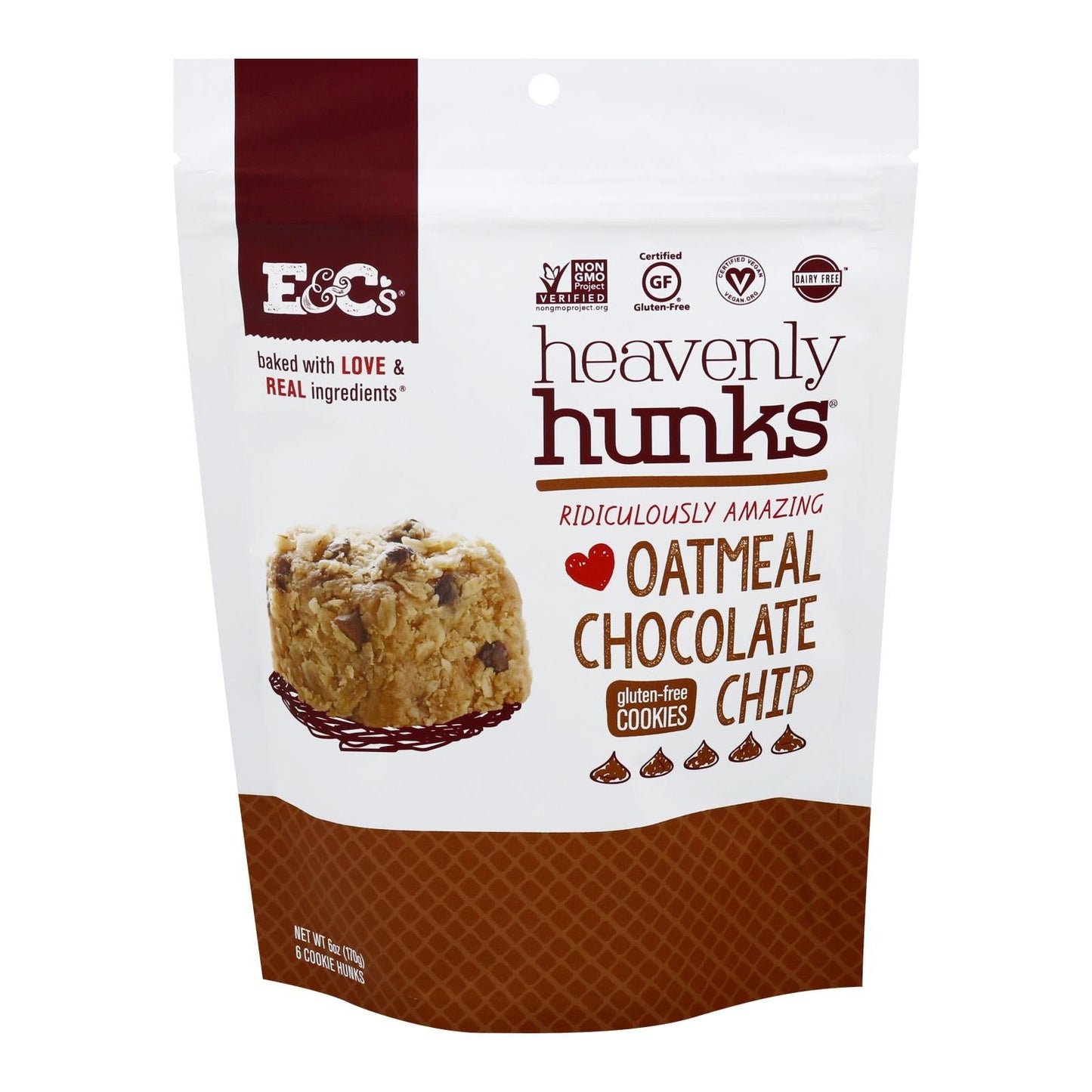 Heavenly Hunks Oatmeal Chocolate Chip Cookies, 6 Oz., Pack of 6