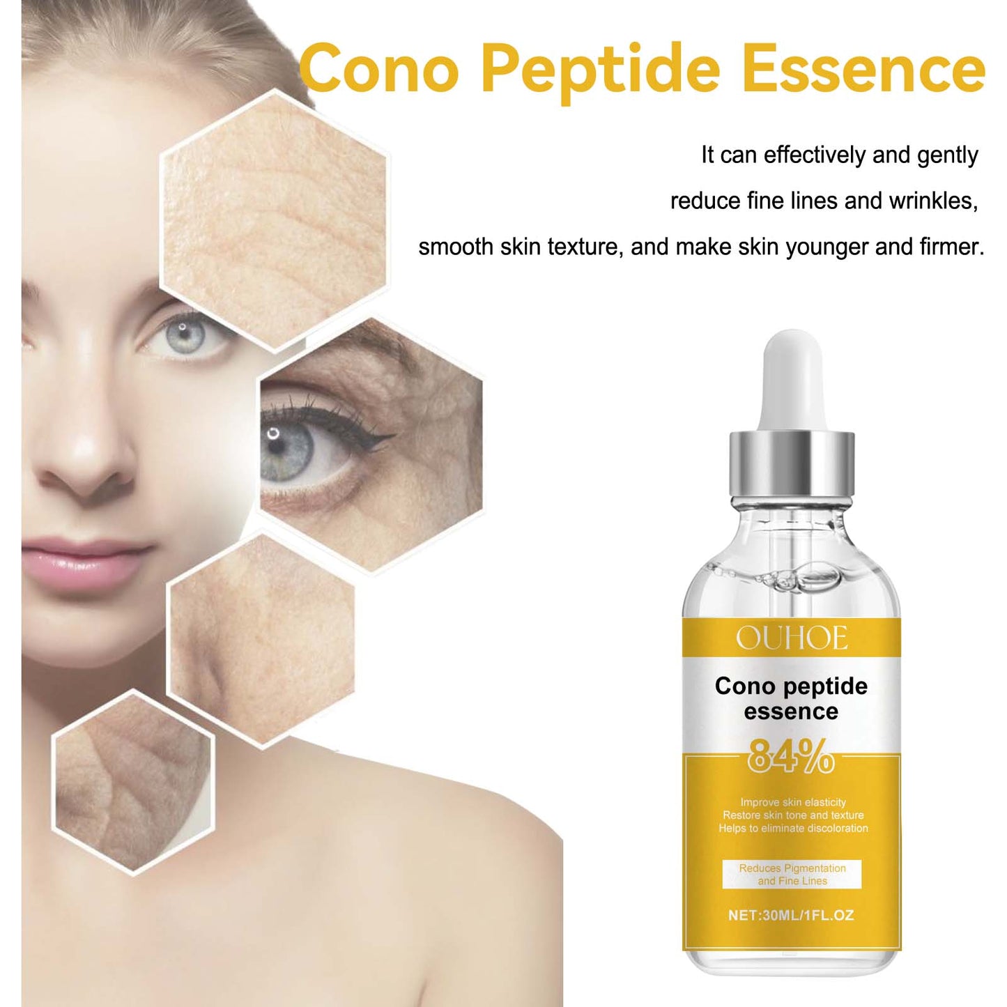 OUHOE Cono Peptide Essence, Moisturizing Facial Fine Lines Smooth Skin Moisturizing Essence