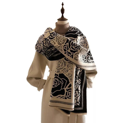 Rose Pattern Raw Hem Scarf