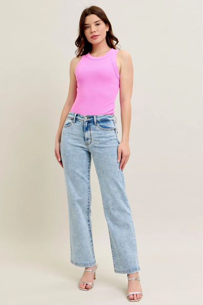 Judy Blue Full Size High Waist Stone Wash Straight Jeans Plus Size