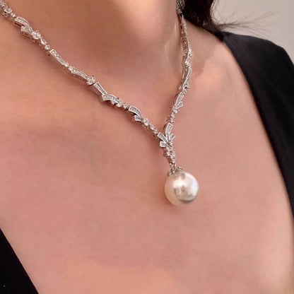 Zircon Pearl Pendant Necklace