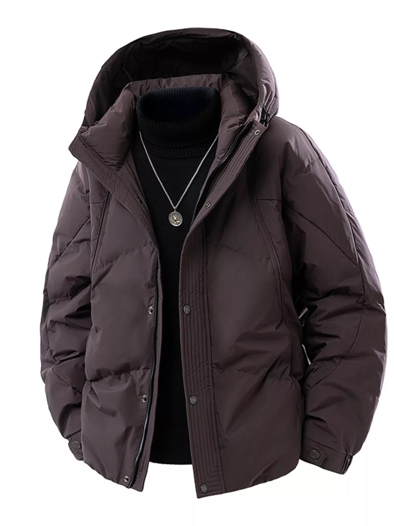 Men's Plus Size Snap Down Hooded Puffer Jacket