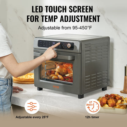 12-IN-1 Air Fryer Toaster Oven, 25L Convection Oven, 1700W Stainless Steel Toaster Ovens Countertop Combo With Grill, Pizza Pan, Gloves, 12 Slices Toast, 12-inch Pizza, Home And Commercial Use