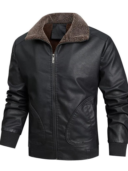 Men's Full Size Faux Leather Sherpa Collar Jacket Plus Size