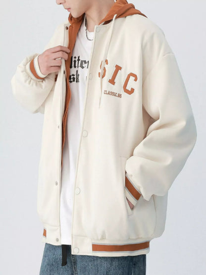 Men's Plus Size Snap Down Long Sleeve Drawstring Hooded Jacket