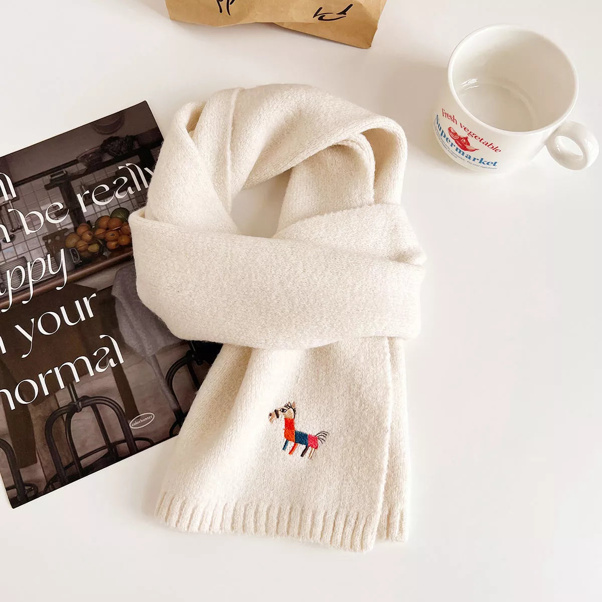 Embroidered Warm Winter Scarf