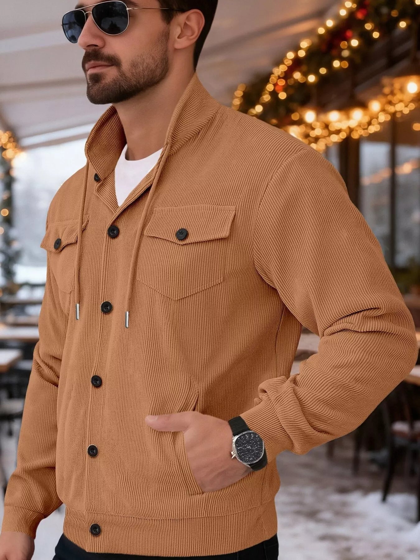 Men's Full Size Casual Corduroy Button-Down Jacket Plus Size
