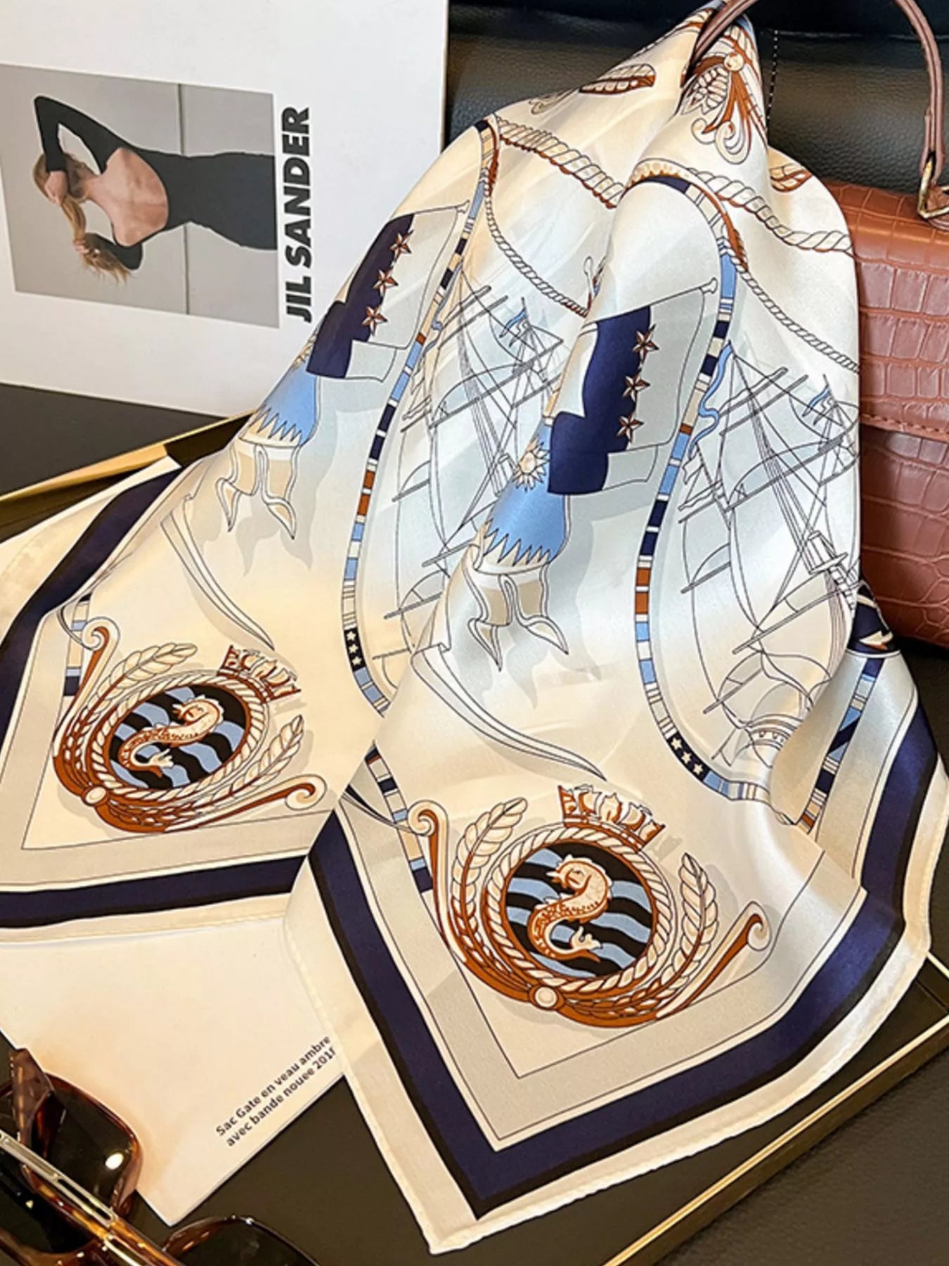 Nautical Print Silk Square Scarf