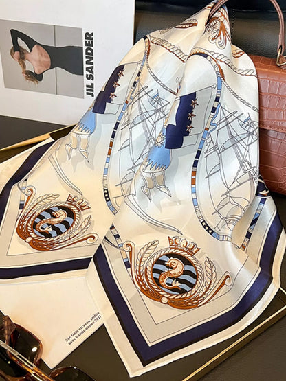 Nautical Print Silk Square Scarf