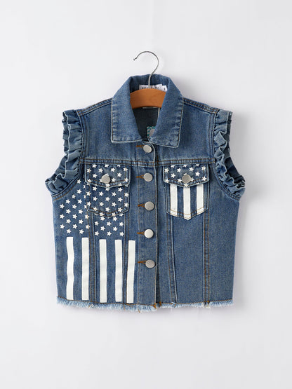 4th of july Stars Stripes Vest Girls Denim Vest