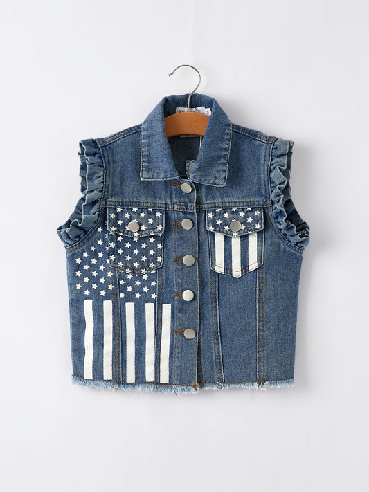 4th of july Stars Stripes Vest Girls Denim Vest