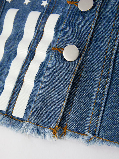 4th of july Stars Stripes Vest Girls Denim Vest