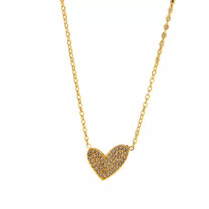18K Gold-Plated Rhinestone Heart Necklace