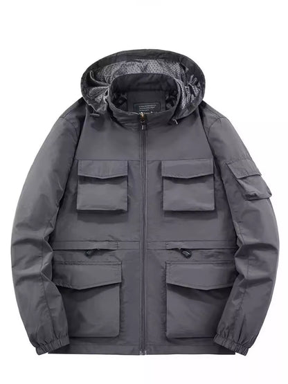 Men's Plus Size Multi-Pocket Hooded Outdoor Jacket