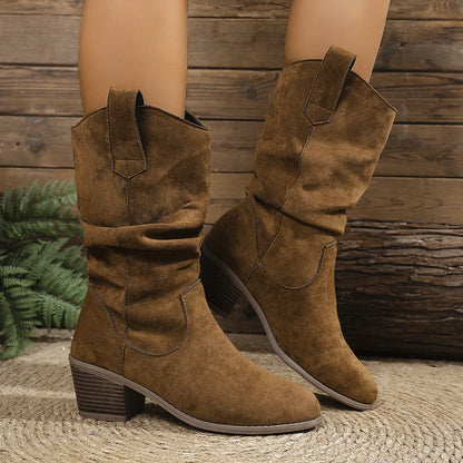 Suede Block Heels Boots